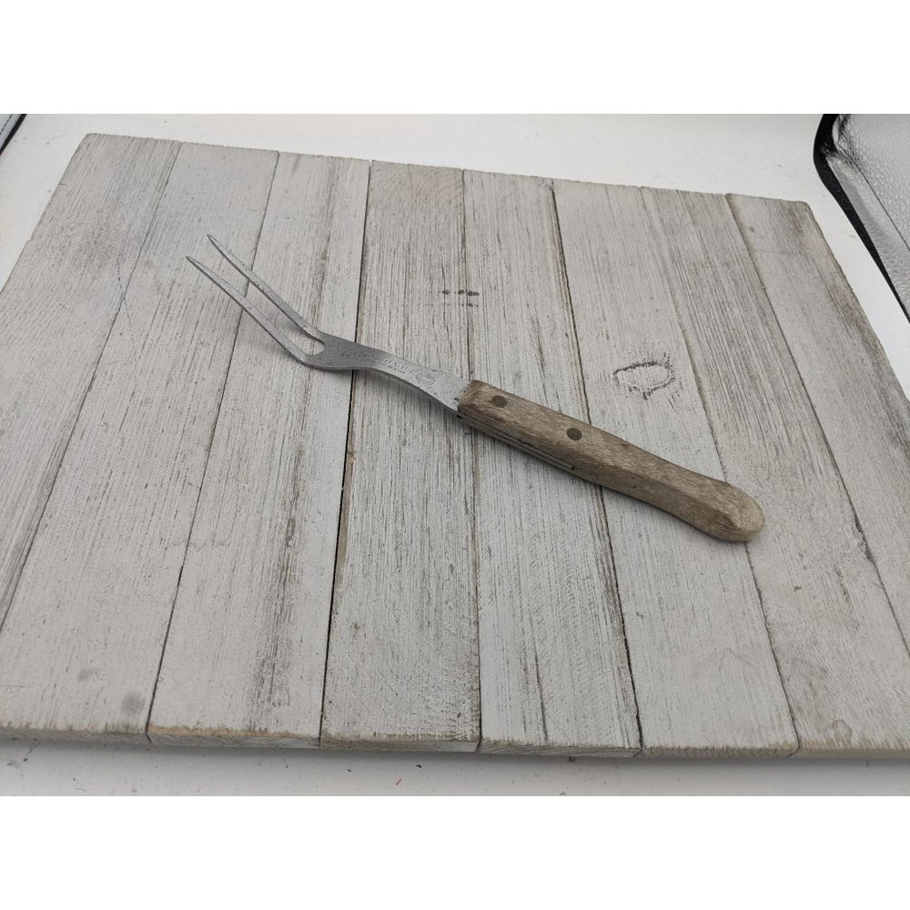 Vintage Ekco Inoxidable Meat Utility Turning Fork 10" Wood Handle Mexico